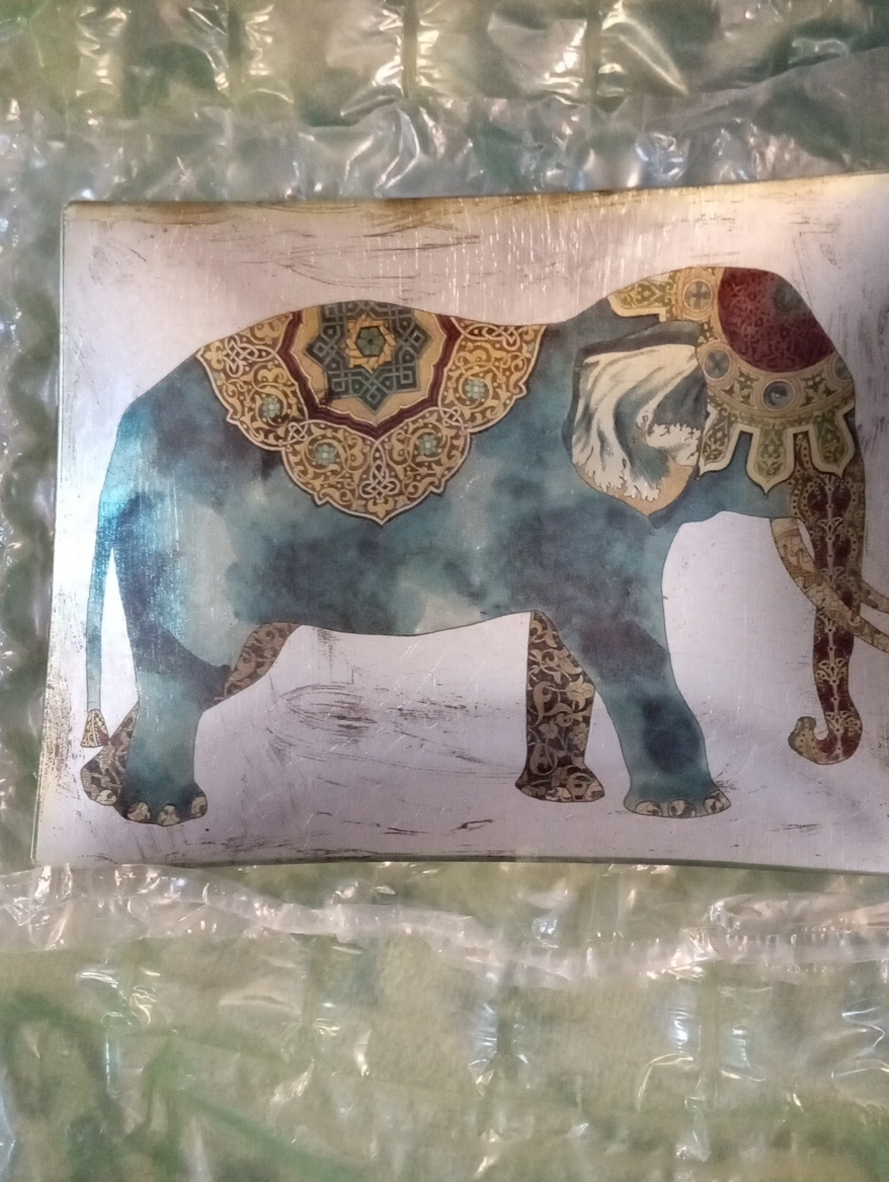 Pier 1 Teal and Gold Embellished Elephant Wall Art